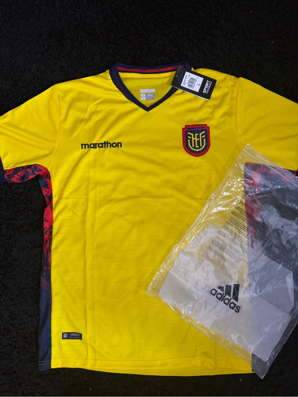 adidas Yellow Mens' Football Jersey with Navy & Red Accents